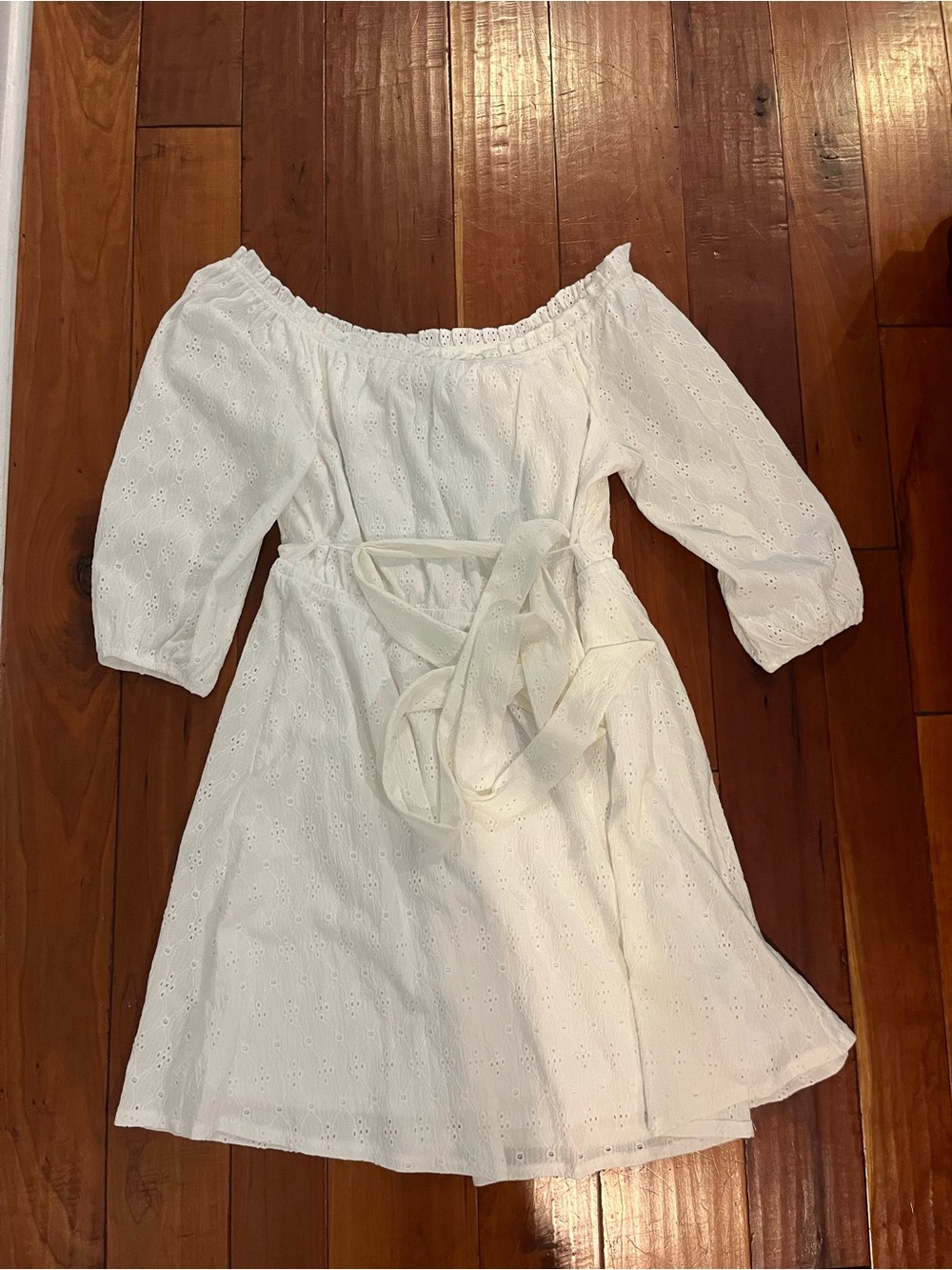 Lane Bryant White Eyelet Off-Shoulder Dress with Waist Tie